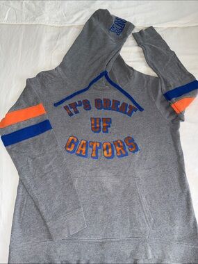 Victoria's Secret PINK Gray Hoodie with Blue and Orange Lettering